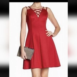 Guess Los Angeles Holiday Red Chevron Print Dress fit and flare women's 14